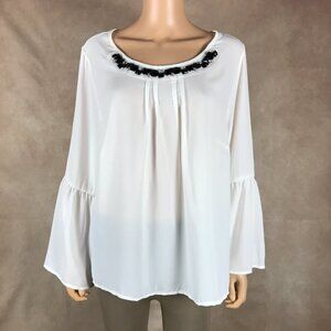 NY COLLECTION Plus Size Bell Sleeve White Blouse NWT 1X